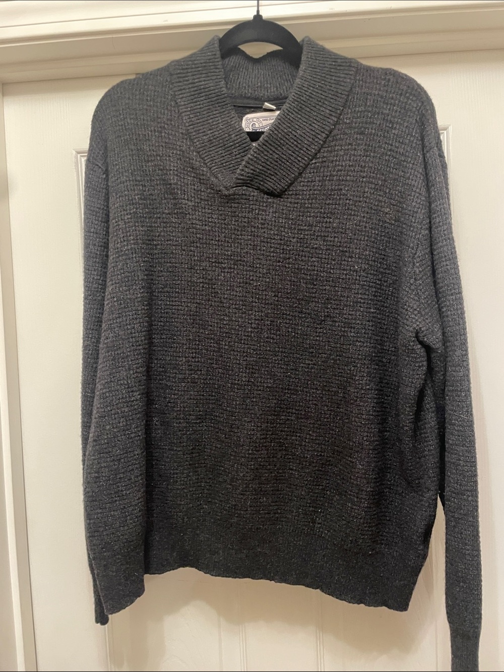 Schott Bros Men's Charcoal V-Neck Shawl Collar Sweater